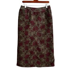 EDDIE BAUER Corduroy Dark Green Floral MIDI Skirt Granny Chic Western Retro 2